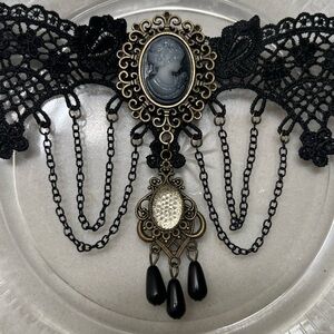 New Goth Beaded Lace Choker Necklace Victorian Cameo Halloween Anime Cosplay